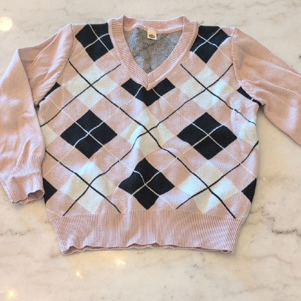 Girl Argyle V-Neck Sweater - Pink and Black